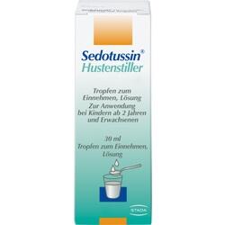 Eine Packung Sedotussin Hustenstiller Tropfen mit Beschreibung.
