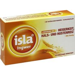 Eine Packung Isla Ingwer Lutschpastillen für Halsbeschwerden.